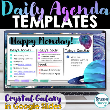 Preview of Science Daily Agenda Template Daily Schedule Google Slides CRYSTAL GALAXY THEME