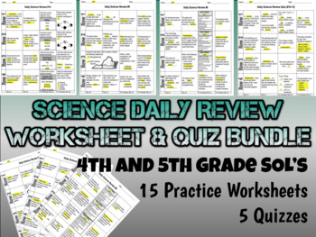 Preview of Science Daily Review Worksheet & Quiz Bundle - 4th & 5th Grade SOL's 4.1-5.7