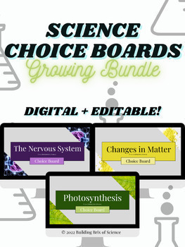 Preview of Science Digital Choice Board Growing Bundle
