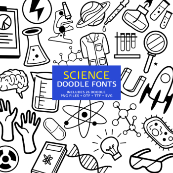 Preview of Science Doodle Font, Instant File otf, ttf Font Download, Digital Font Bundle