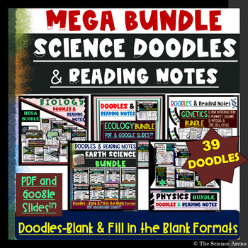 Preview of Science Doodles MEGA Bundle - EOY Bio, Physics, Earth Science, Ecology, Genetics
