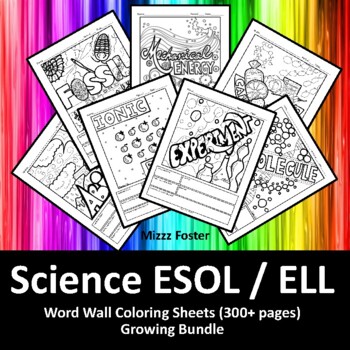 Preview of Science ESOL / ELL  380+ Word Wall Coloring Sheets: Biology, Chemistry, Physics