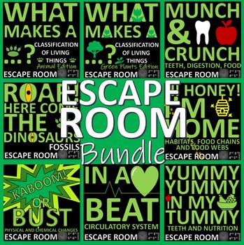 Preview of Science Escape Rooms Bundle - 8 Rooms, 8 Topics, 16 hours, Print and Go