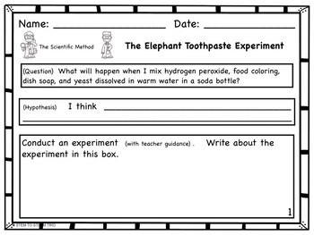 Elephant Toothpaste Worksheet