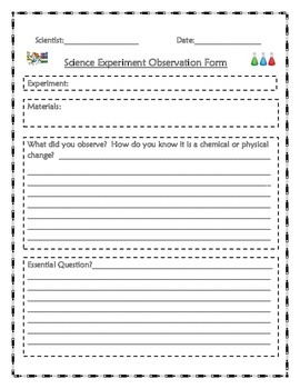 Preview of Science Experiment Chemical/physical Change Observation Form