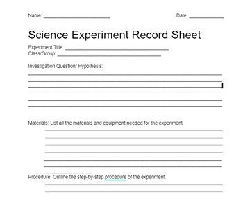 Preview of Science Experiment Record Sheet