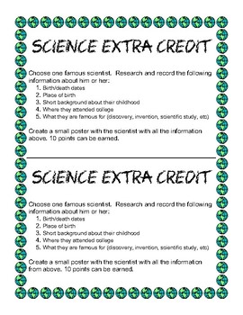 extra credit assignments science