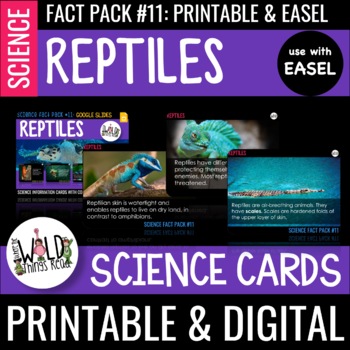 Preview of Science Fact Pack 11: Reptiles Printable Task Cards & Assessmemt