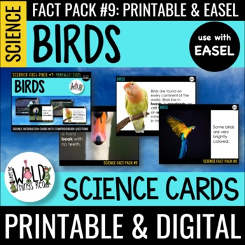 Preview of Science Fact Pack 9: Birds Printable Task Cards & Assessment