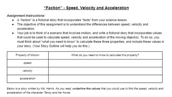 Preview of Science "Faction" Lesson - Speed, Velocity and Acceleration