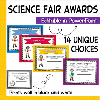 Preview of Science Fair Awards Any Age Templates Student Parent Volunteers Editable Custom
