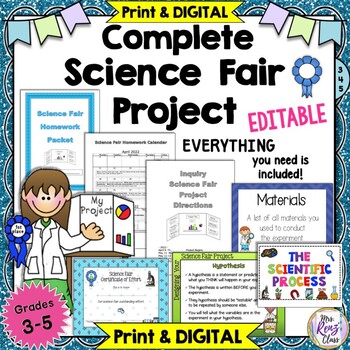 Preview of Science Fair - Science Inquiry Project for Grades 3-5 Editable Distance Learning