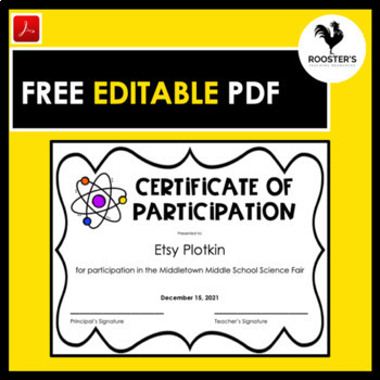 Preview of Science Fair Certificate of Participation - Editable