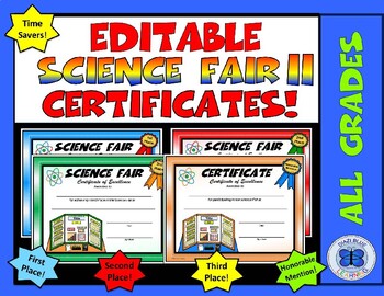 Preview of Science Fair Certificates II - Editable