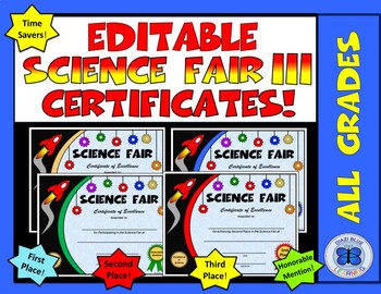 Preview of Science Fair Certificates III - Editable