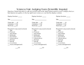 Preview of Science Fair Judging Form