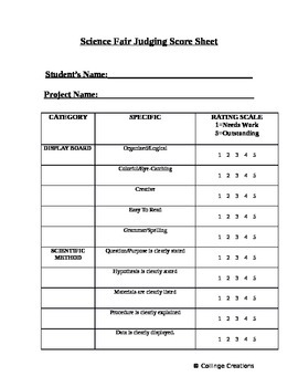 Science Fair Judging Sheet: Elementary-Middle Years by Captivating ...