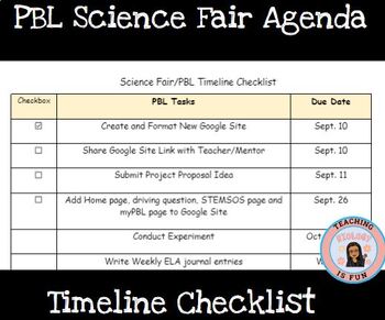 Preview of Science Fair PBL Timeline Checklist EDITABLE