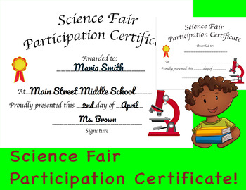 Preview of Science Fair Participation Certificate