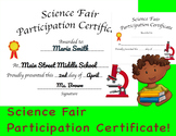 Science Fair Participation Certificate