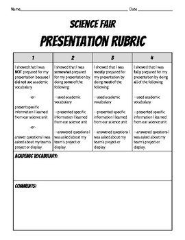 rubric for science presentation middle school