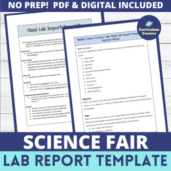 Preview of Science Fair Project Final Lab Report Template for Middle School