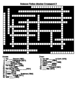 Science Fiction Movie Titles Crossword and Word Search Puzzles TPT