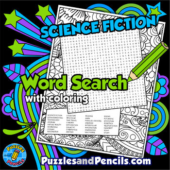 Preview of Science Fiction Word Search Puzzle Activity & Coloring | Literature Wordsearch