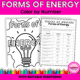 Science | Forms of Energy | Color By Number | Editable Que