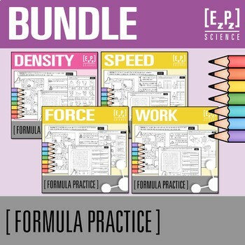 Preview of Science Formula Practice Bundle | Solving for Speed, Force, Density and Work