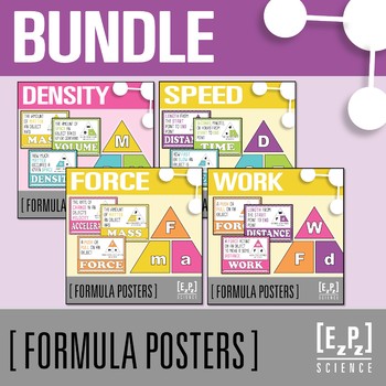 Preview of Science Formula Triangle Posters Bundle | Solving Density, Speed, Force and Work