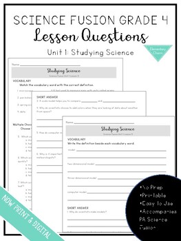 Science Fusion Grade 4  Unit 1 Lesson Questions by Elementary Charm