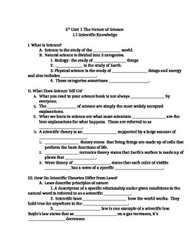 Science Fusion Unit 1 Lesson 1 Outline 6th Grade by Nancy Nippert