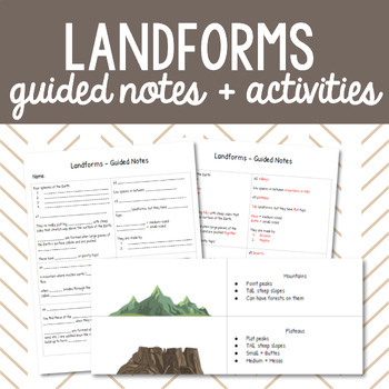 Preview of Science Guided Notes Landforms & Activity Lesson Plan