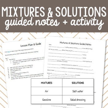 Preview of Science Guided Notes Mixtures & Solutions Lesson Plan