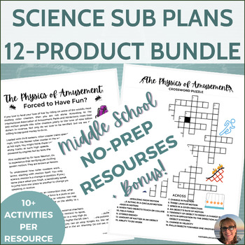 Preview of Middle School Science Sub Plan Lessons Bundle 12 Resources Independent Work