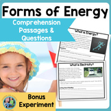Forms of Energy Worksheet Science Reading Comprehension Pa