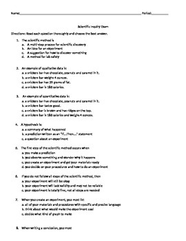 Science Inquiry - Scientific Method Test 20 Questions, Multiple Choice