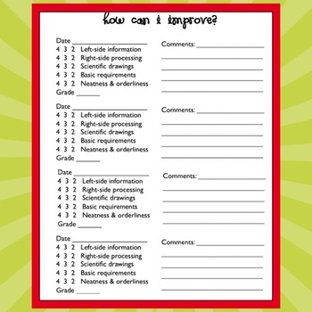 grading 5 grade sheet and Science Interactive Notebook Grade Recording Rubric