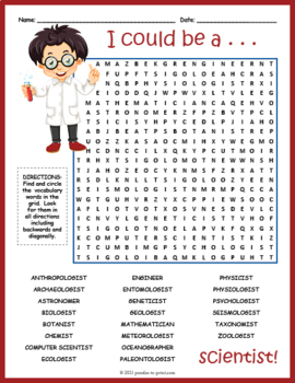 science career word search by puzzles to print tpt