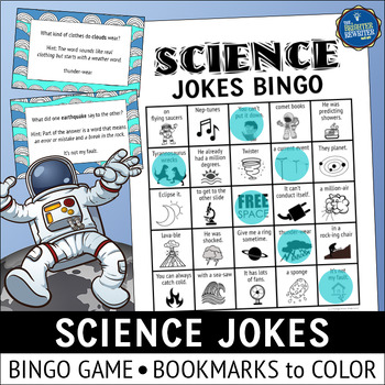 Preview of Science Jokes Bingo Game and Bookmarks to Color