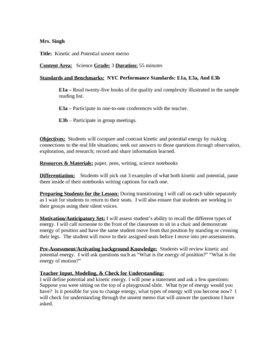 Preview of Science Kinetic and Potential Energy With Writing Connections