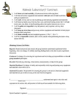 Science Lab Contract for Upper Elementary / Middle School Students and ...