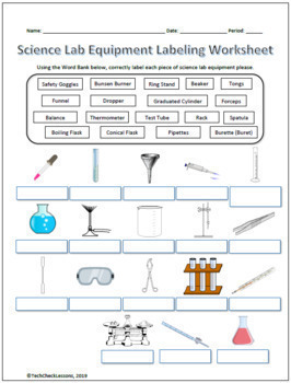 Science Lab Equipment Labeling & Functions Worksheet by TechCheck Lessons
