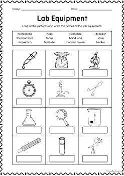 Science Lab Equipment | Tools and Apparatus Worksheet for Elementary ...