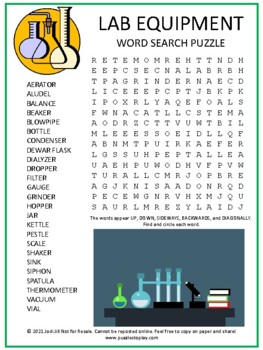 Science Lab Equipment Word Search Puzzle | Activity Worksheet | TPT