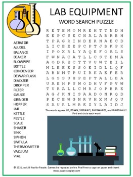 Preview of Science Lab Equipment Word Search Puzzle | Activity Worksheet