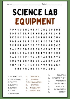 Science Lab Equipment Word Search Puzzles Worksheet Activity | TPT