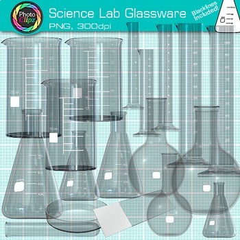 Preview of Science Lab Glassware Clipart: 36 Beaker, Test Tube, & Flask Clip Art PNG B&W