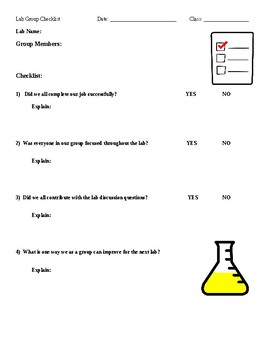 Preview of Science Lab Group Checklist - Self-Assess